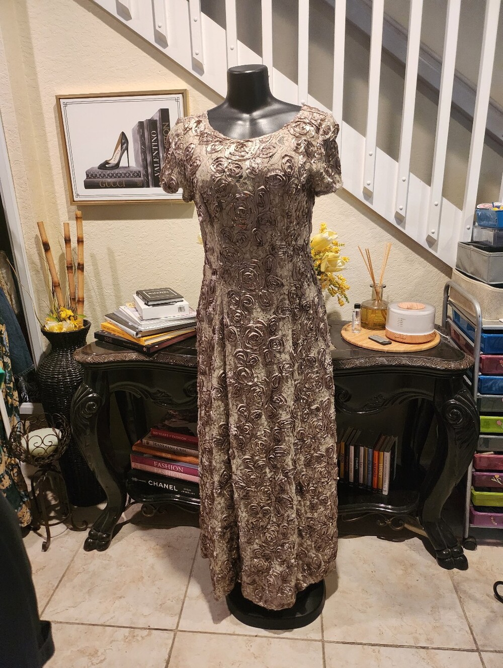Alex Evenings Sequined Floral Lace Ribbon Rosette Dress size 10 - Picture 3 of 6